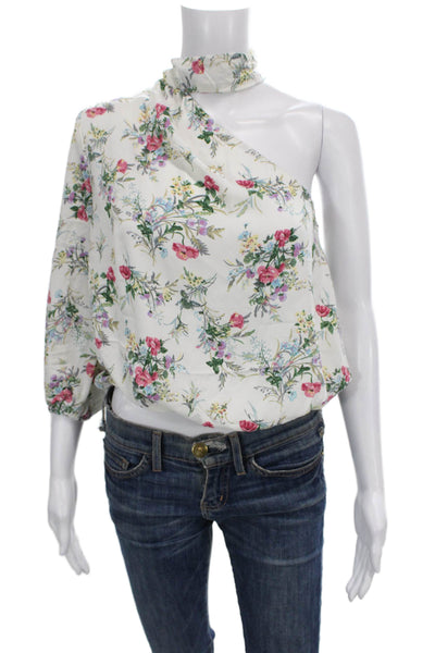 We're All Pretty Girls Womens One Shoulder Floral Blouse White Size S