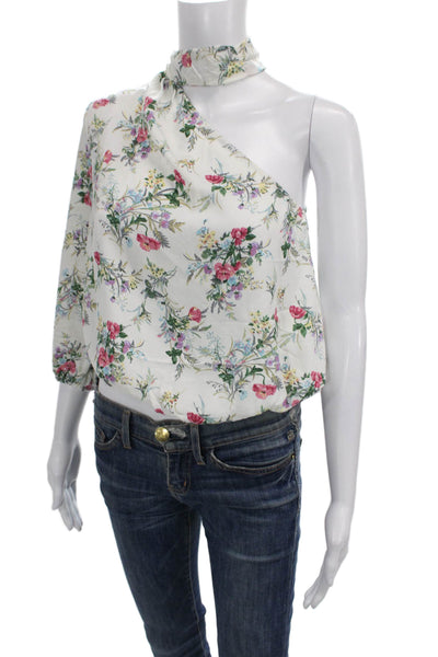 We're All Pretty Girls Womens One Shoulder Floral Blouse White Size S