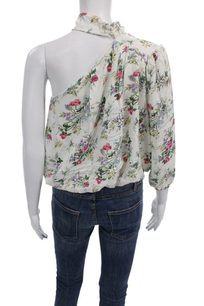 We're All Pretty Girls Womens One Shoulder Floral Blouse White Size S