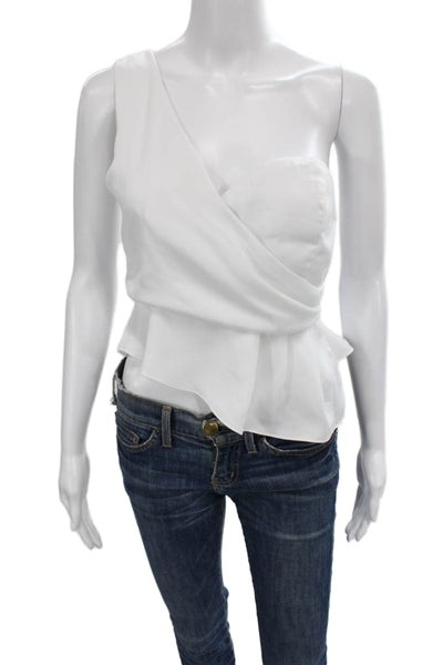 Superdown Women White One Shoulder Wrap Blouse Sleeveless Zip Polyester Size S