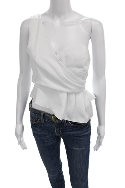 Superdown Women White One Shoulder Wrap Blouse Sleeveless Zip Polyester Size S