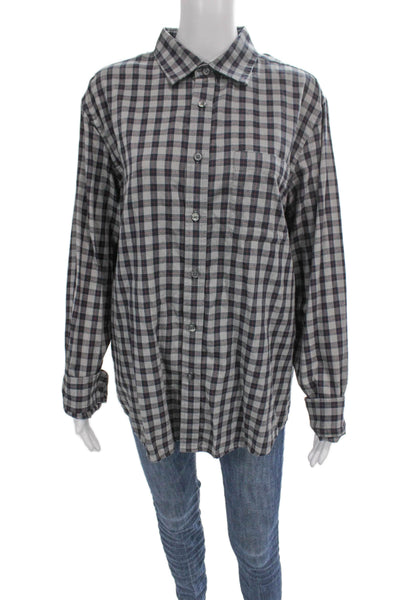 Banana Republic Mens Button Down Collared Gray Plaid Cotton Long Sleeve Size L