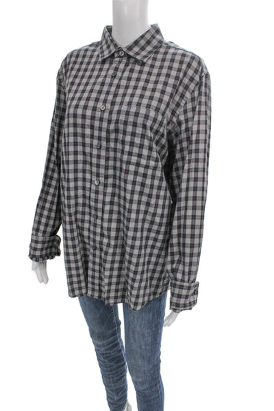 Banana Republic Mens Button Down Collared Gray Plaid Cotton Long Sleeve Size L
