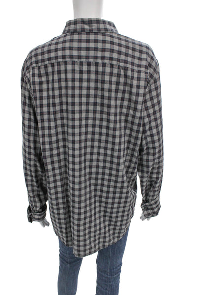 Banana Republic Mens Button Down Collared Gray Plaid Cotton Long Sleeve Size L
