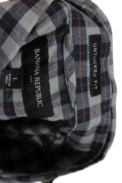 Banana Republic Mens Button Down Collared Gray Plaid Cotton Long Sleeve Size L
