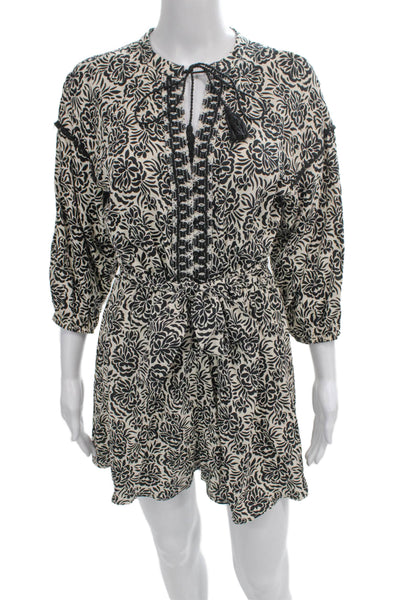 Zara Womens Black Floral Viscose V Neck 3/4 Sleeve Romper Size S