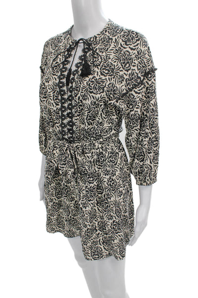 Zara Womens Black Floral Viscose V Neck 3/4 Sleeve Romper Size S