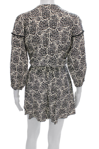 Zara Womens Black Floral Viscose V Neck 3/4 Sleeve Romper Size S