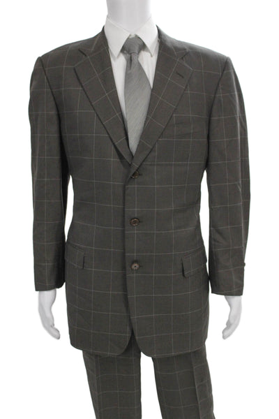 Ermenegildo Zegna Mens 2 Piece Wool Check Suit Gray Button Size 44