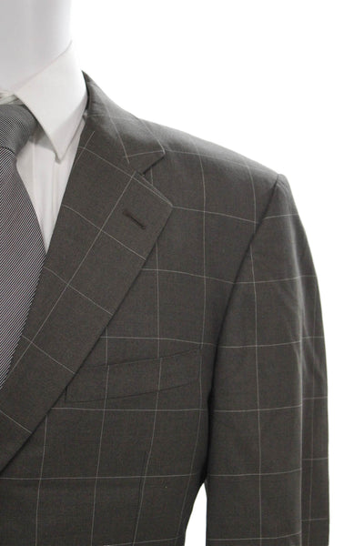 Ermenegildo Zegna Mens 2 Piece Wool Check Suit Gray Button Size 44