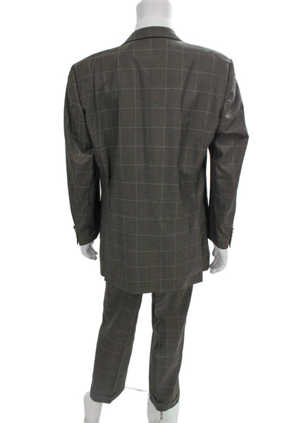 Ermenegildo Zegna Mens 2 Piece Wool Check Suit Gray Button Size 44