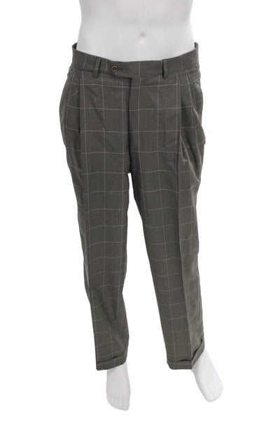 Ermenegildo Zegna Mens 2 Piece Wool Check Suit Gray Button Size 44