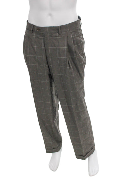 Ermenegildo Zegna Mens 2 Piece Wool Check Suit Gray Button Size 44