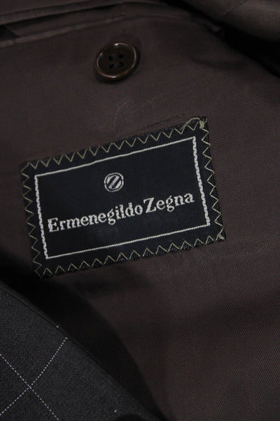 Ermenegildo Zegna Mens 2 Piece Wool Check Suit Gray Button Size 44
