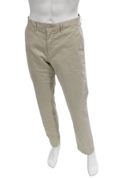 J Crew Mens Beige Chino Pants Button Closure 97% Cotton Size 32