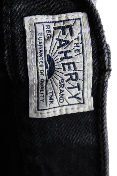 Faherty Men Tapered Black Cotton Blend Jeans Button Size 32