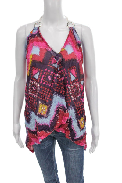 Pop Saint Barth Women Multicolor Geometric Halter Tunic Sleeveless Tie Size S