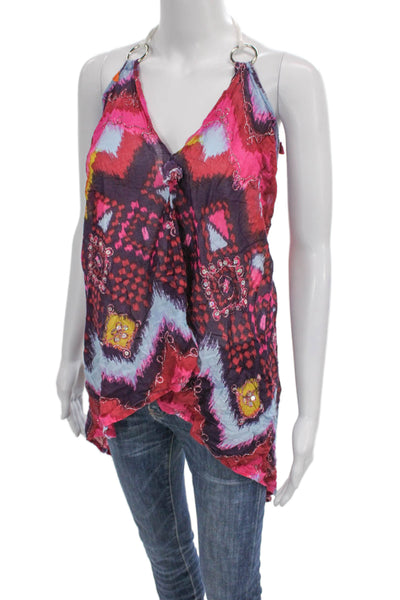 Pop Saint Barth Women Multicolor Geometric Halter Tunic Sleeveless Tie Size S