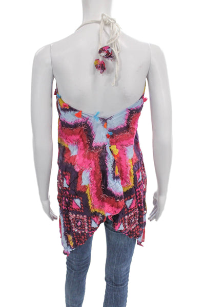 Pop Saint Barth Women Multicolor Geometric Halter Tunic Sleeveless Tie Size S