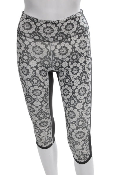 Lululemon Womens Capri Leggings Black Floral Nylon Pull On Size 2