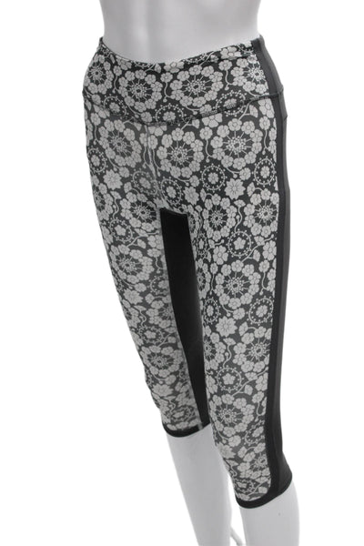 Lululemon Womens Capri Leggings Black Floral Nylon Pull On Size 2
