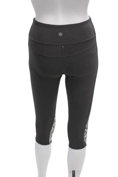 Lululemon Womens Capri Leggings Black Floral Nylon Pull On Size 2