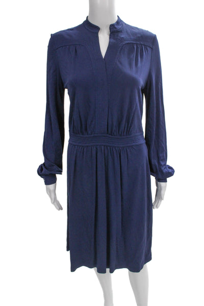 Tory Burch Women Shift Dress Blue V-Neck Long-Sleeve Knee-Length Petite Size S
