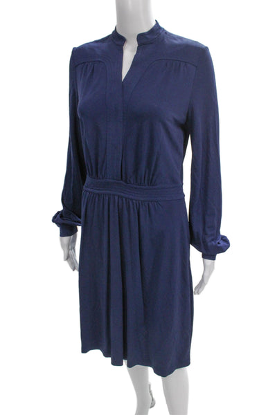 Tory Burch Women Shift Dress Blue V-Neck Long-Sleeve Knee-Length Petite Size S