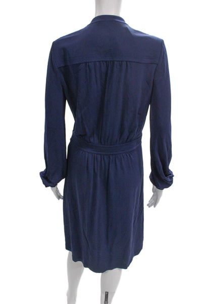 Tory Burch Women Shift Dress Blue V-Neck Long-Sleeve Knee-Length Petite Size S