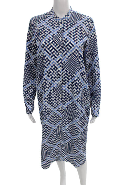 Aware By Vero Moda Women Shirt Dress Blue Geometric Collared Long Sleeve Size M