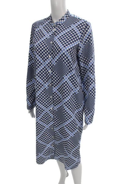 Aware By Vero Moda Women Shirt Dress Blue Geometric Collared Long Sleeve Size M
