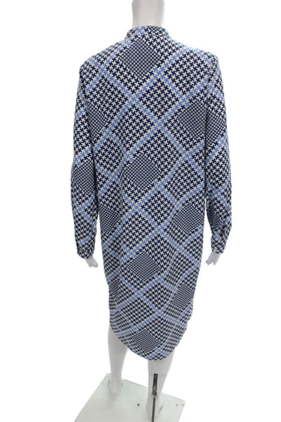 Aware By Vero Moda Women Shirt Dress Blue Geometric Collared Long Sleeve Size M