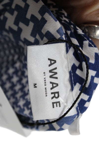 Aware By Vero Moda Women Shirt Dress Blue Geometric Collared Long Sleeve Size M