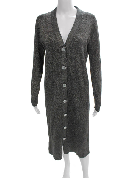 J Crew Women Sweater Dress Gray V Neck Long Sleeve Button Mid Calf Size S