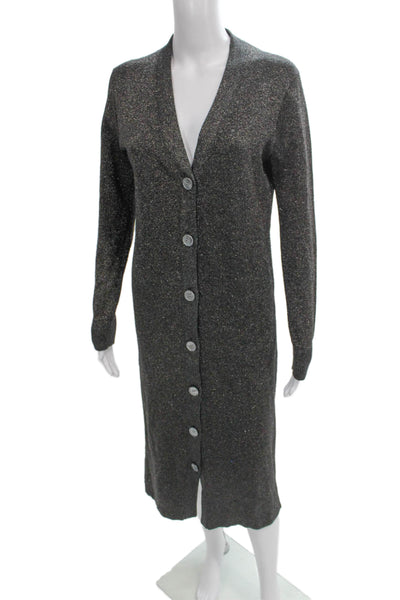 J Crew Women Sweater Dress Gray V Neck Long Sleeve Button Mid Calf Size S