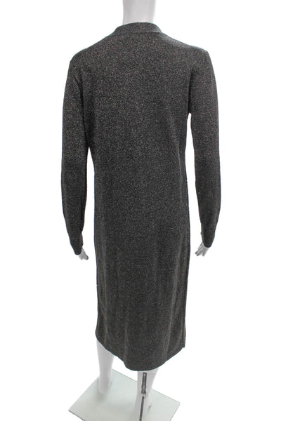 J Crew Women Sweater Dress Gray V Neck Long Sleeve Button Mid Calf Size S