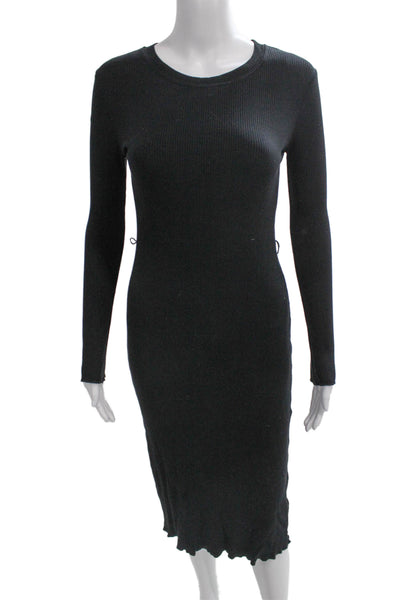Zara Women Sweater Dress Black Cotton Long Sleeve Crew Neck Mid Calf Size S