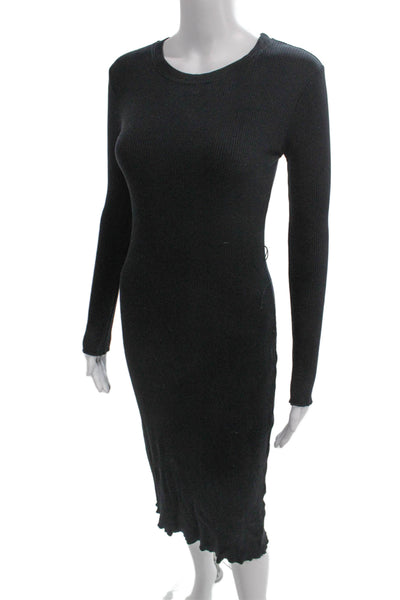 Zara Women Sweater Dress Black Cotton Long Sleeve Crew Neck Mid Calf Size S