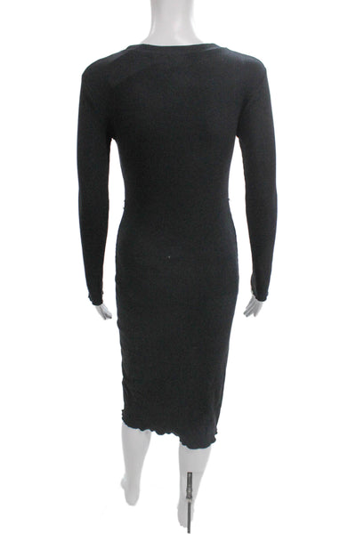 Zara Women Sweater Dress Black Cotton Long Sleeve Crew Neck Mid Calf Size S