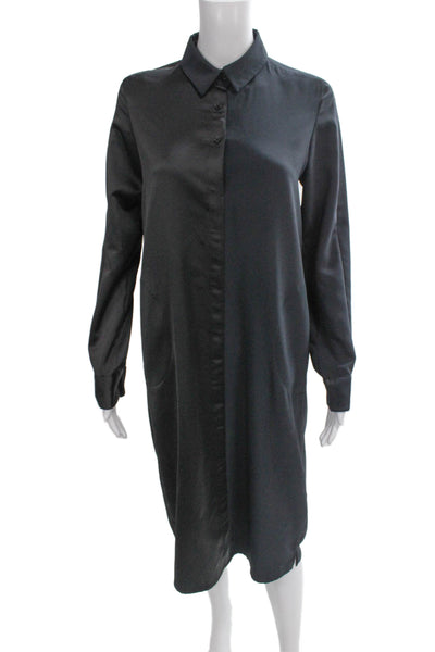 Hotel Particulier Womens Shirt Dress Black Long Sleeve Collared Button Size M