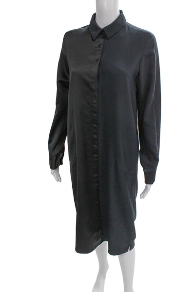 Hotel Particulier Womens Shirt Dress Black Long Sleeve Collared Button Size M