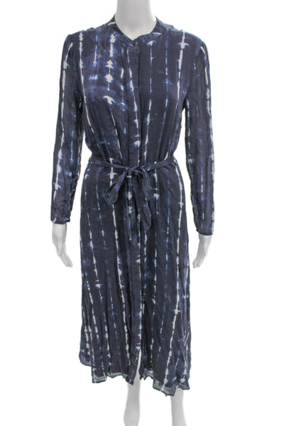 Cloth & Stone Women Shirt Dress Blue Tie Dye Rayon Collared Long Sleeve Size S
