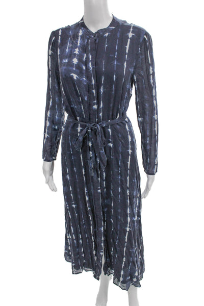 Cloth & Stone Women Shirt Dress Blue Tie Dye Rayon Collared Long Sleeve Size S