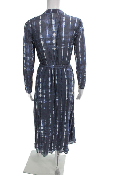 Cloth & Stone Women Shirt Dress Blue Tie Dye Rayon Collared Long Sleeve Size S