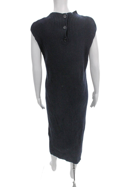 COS Womens Sweater Dress Blue Mock Neck Button Mid Calf Sleeveless Size S