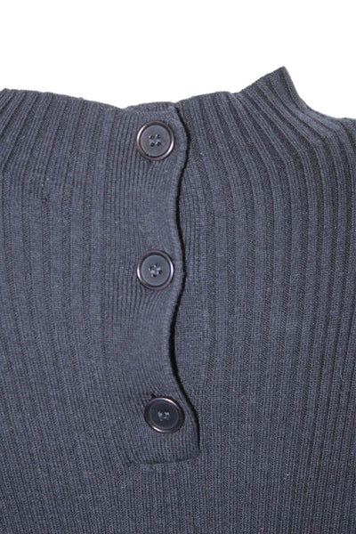 COS Womens Sweater Dress Blue Mock Neck Button Mid Calf Sleeveless Size S