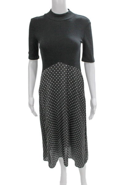 Zara Womens Midi Polka Dot Gray Cotton Blend Short Sleeve Dress Size S