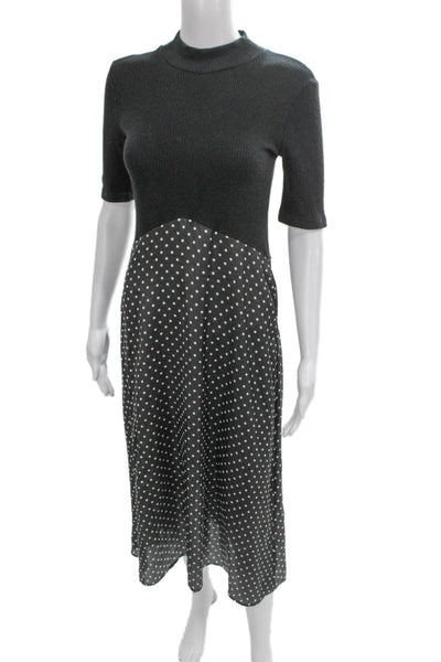 Zara Womens Midi Polka Dot Gray Cotton Blend Short Sleeve Dress Size S