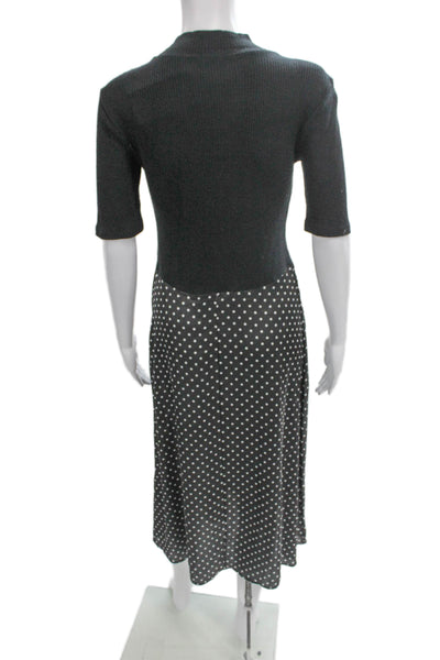 Zara Womens Midi Polka Dot Gray Cotton Blend Short Sleeve Dress Size S