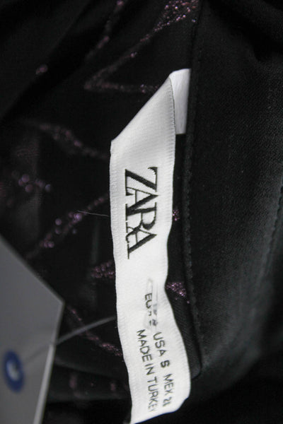 Zara Women Black Chevron Collared Shirt Dress Short Sleeve Mid-Calf Size S